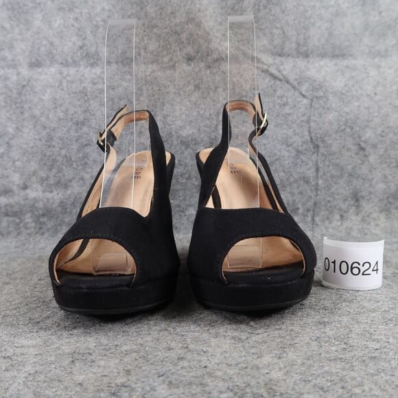 Andre Shoes Women 36 Slingback Platform Wedge Pump Black Peep Toe Sandal Fashion - Picture 3 of 13